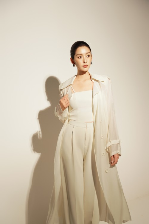 Sixdo Light Cream Woven Loose Pants